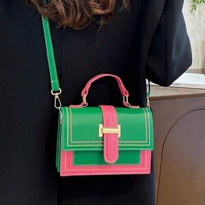 Green Pink Handbag crossbody purse leather pocketbook bag clutch mini shoulder